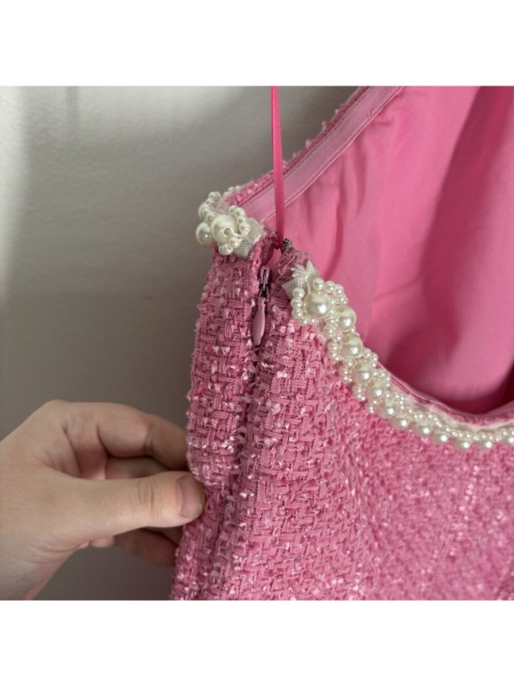 Hyacinth House Tuckernuck Women XS Pink Tweed & Pearl Petra Halter Mini Dress - Picture 9 of 13